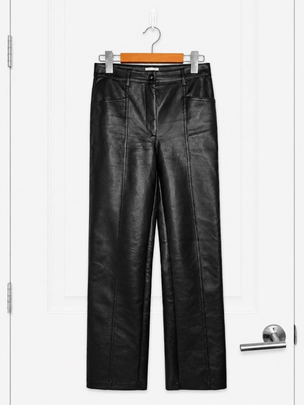 Aritzia Wilfred Black Faux Leather Straight Leg Pants